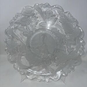 Vintage Rose Garden 14in Chip & Dip Laura Glass Frosted Roses Scalloped Tray